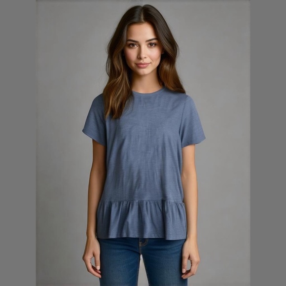 Naturals D&CO Tops - Naturals Denim & Co Blue Jersey Knit Top Shirt Tee Size XXS Peplum Ruffle NWOT